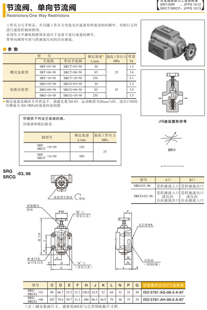 油研單向節(jié)流閥,SRCG-06-50