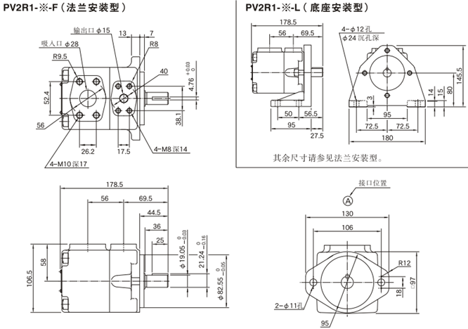 油研PV2R1型葉片泵安裝尺寸