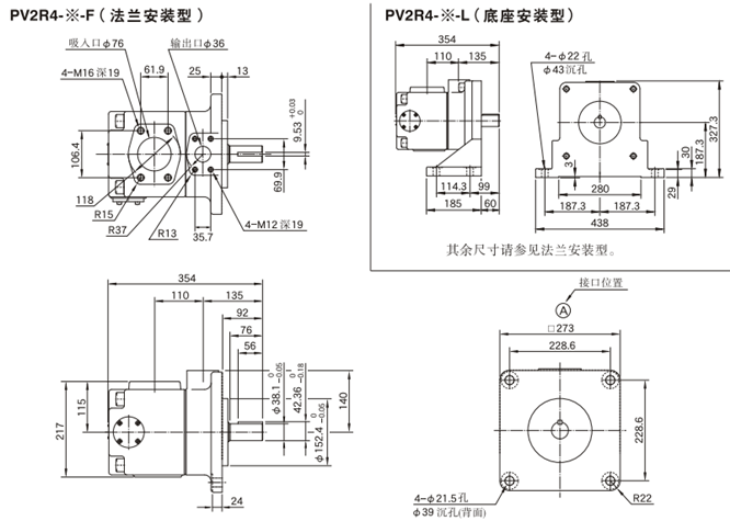 油研PV2R4型葉片泵安裝尺寸