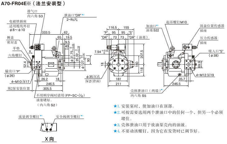 A70-FR04<a href='http://xcbelt.com' target='_blank'><u>油研柱塞泵</u></a>安裝尺寸