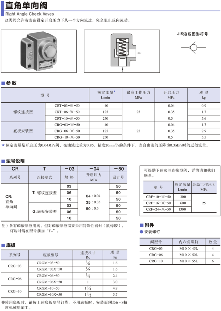 CRF系列油研YUKEN直角單向閥