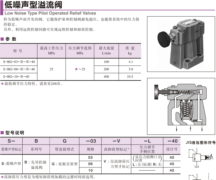 油研低噪聲型溢流閥